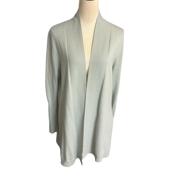 Repeat Silver Edition Womens Cashmere Silk  Gray Rib Pocket Open Cardigan 40/M - Picture 1 of 10